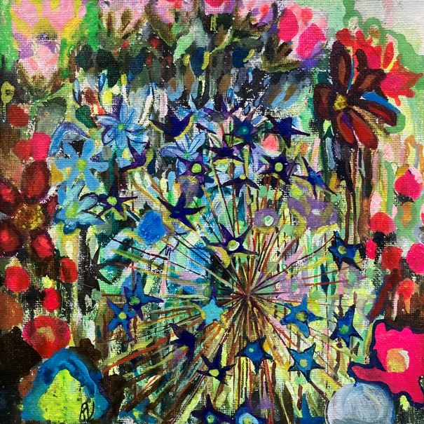 'Alliums with Pink and Blue' by artist Rachel Vollerthun [ nee Sedley ]